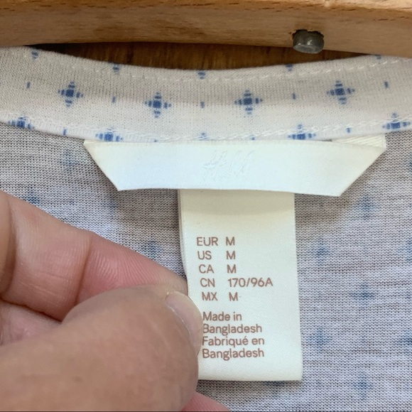 H&M Sheer Star Print Blouse White and Blue Medium - Picture 2 of 5